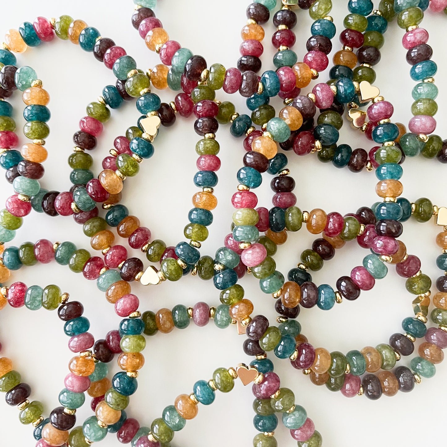 Tourmaline Colored Dyed Jade Rondelle Boho Bead Bracelet