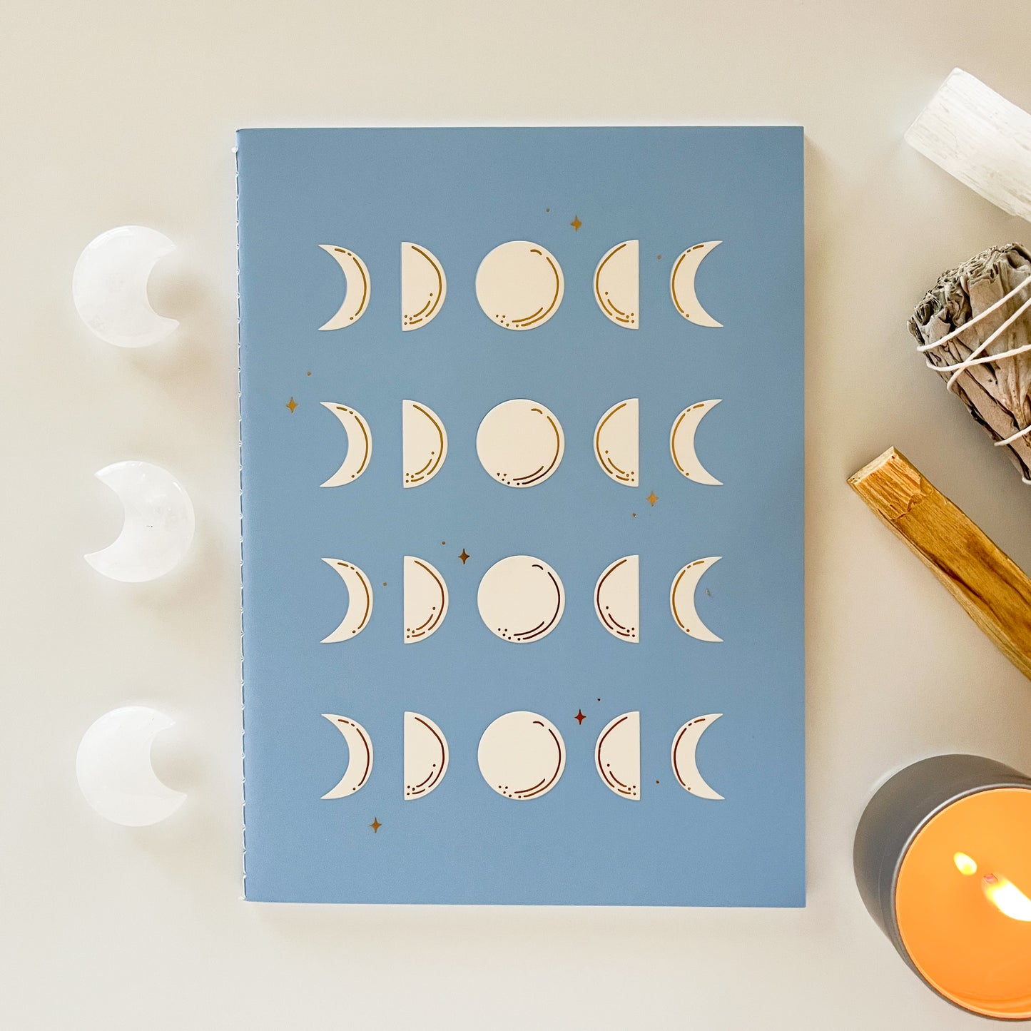 Light Blue Moon Phase Lined Journal