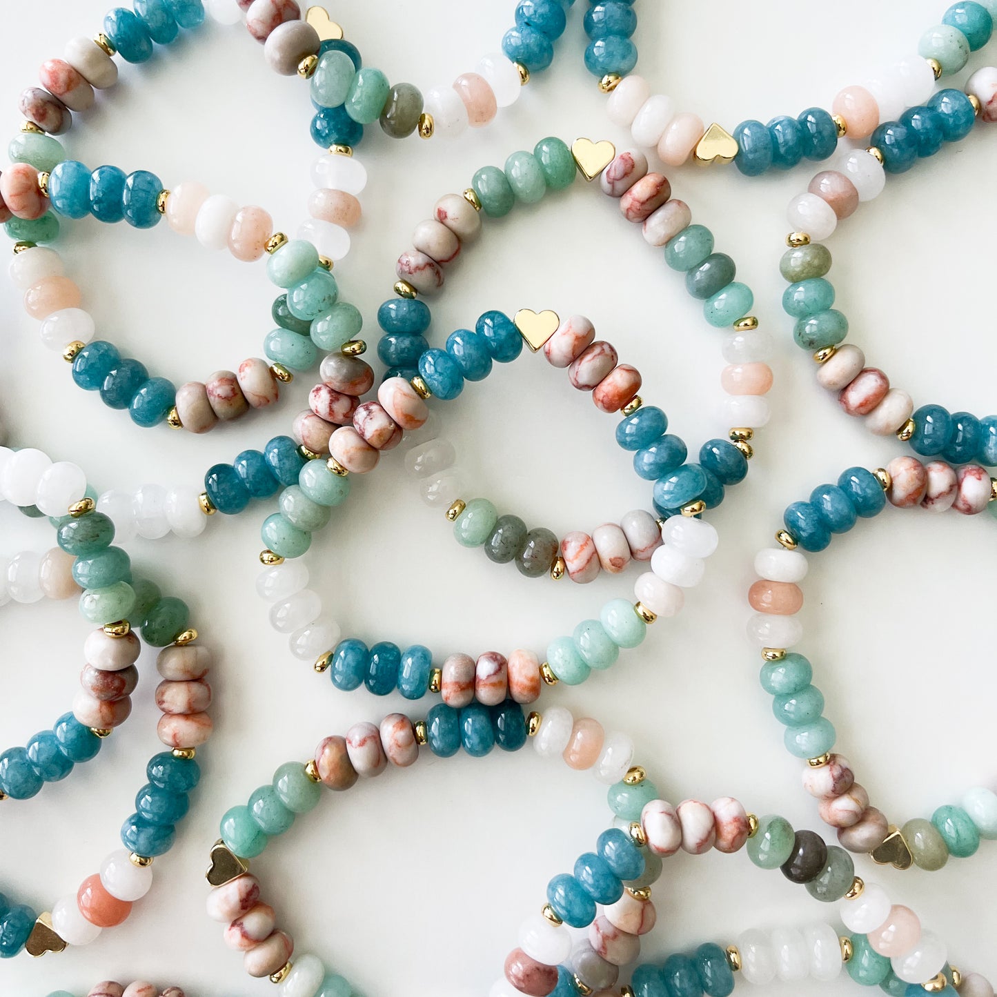 Coastal Blush Gemstone Rondelle Boho Bead Bracelet