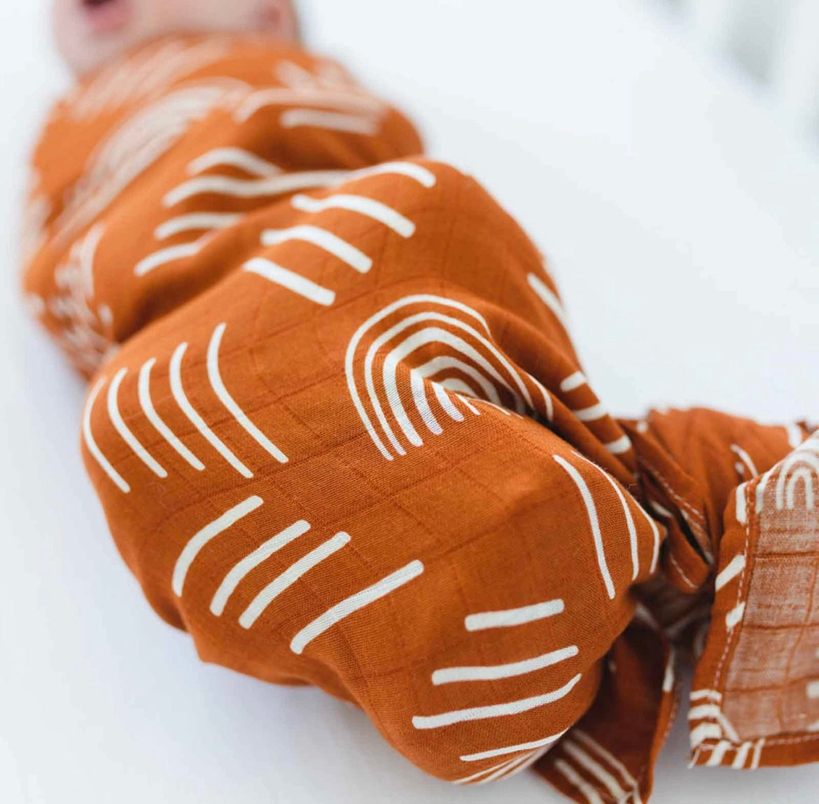 Baby Muslin Swaddle Blanket - Boho Rusted Orange, Extra Soft Bamboo Cotton Fabric