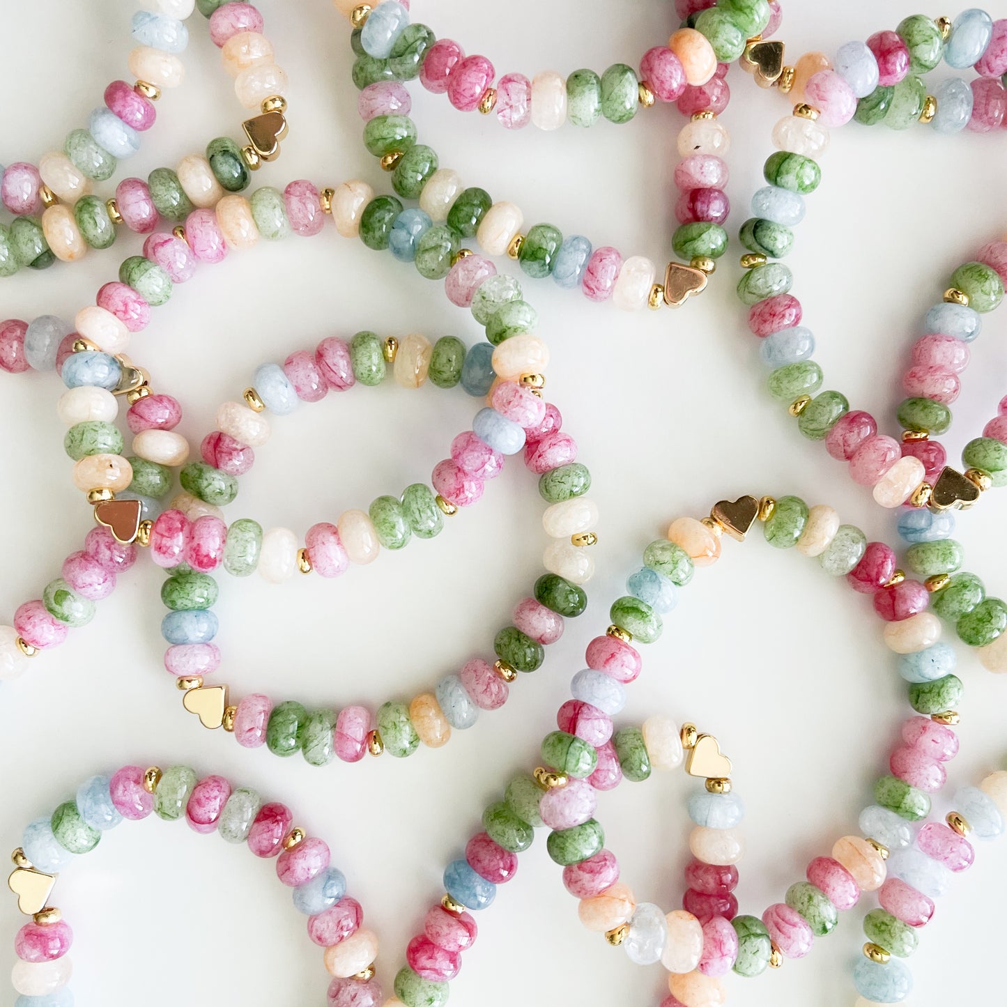 Morganite Colored Dyed Jade Rondelle Boho Bead Bracelet