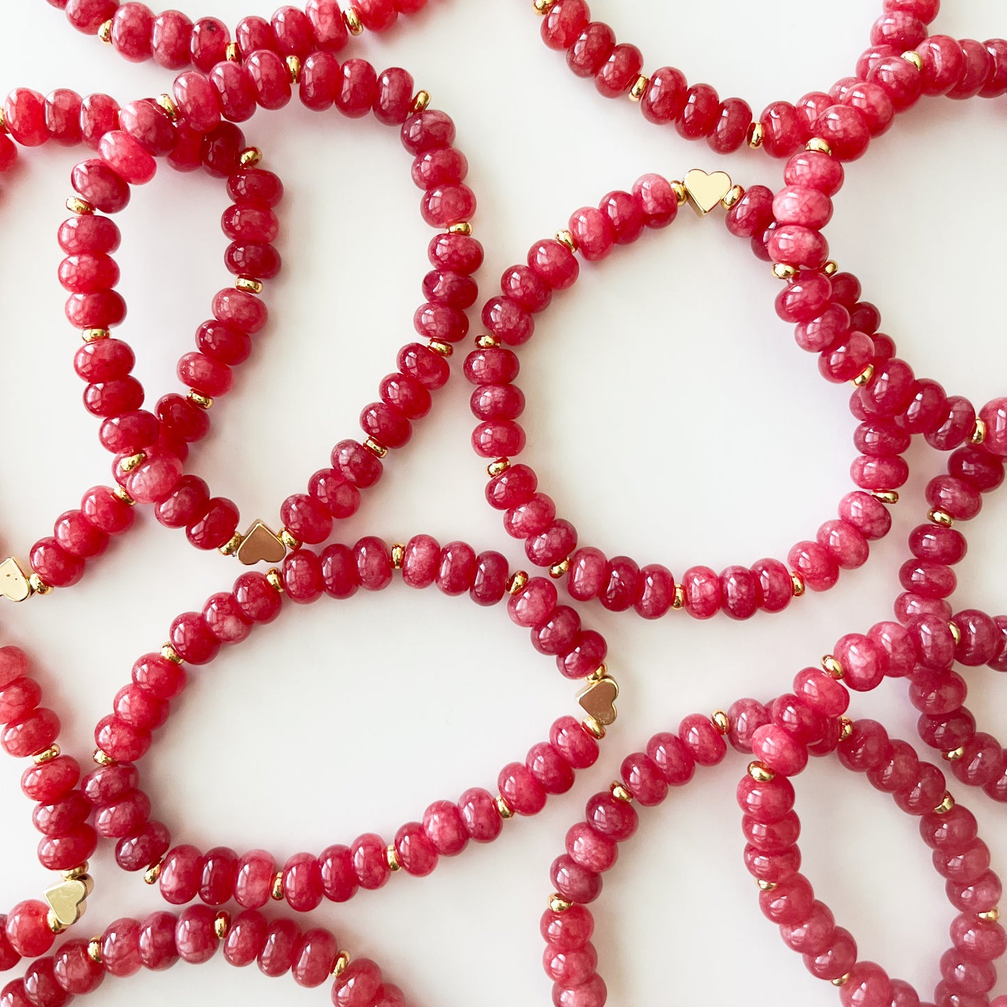 Dark Pink Dyed Jade Rondelle Boho Bead Bracelet