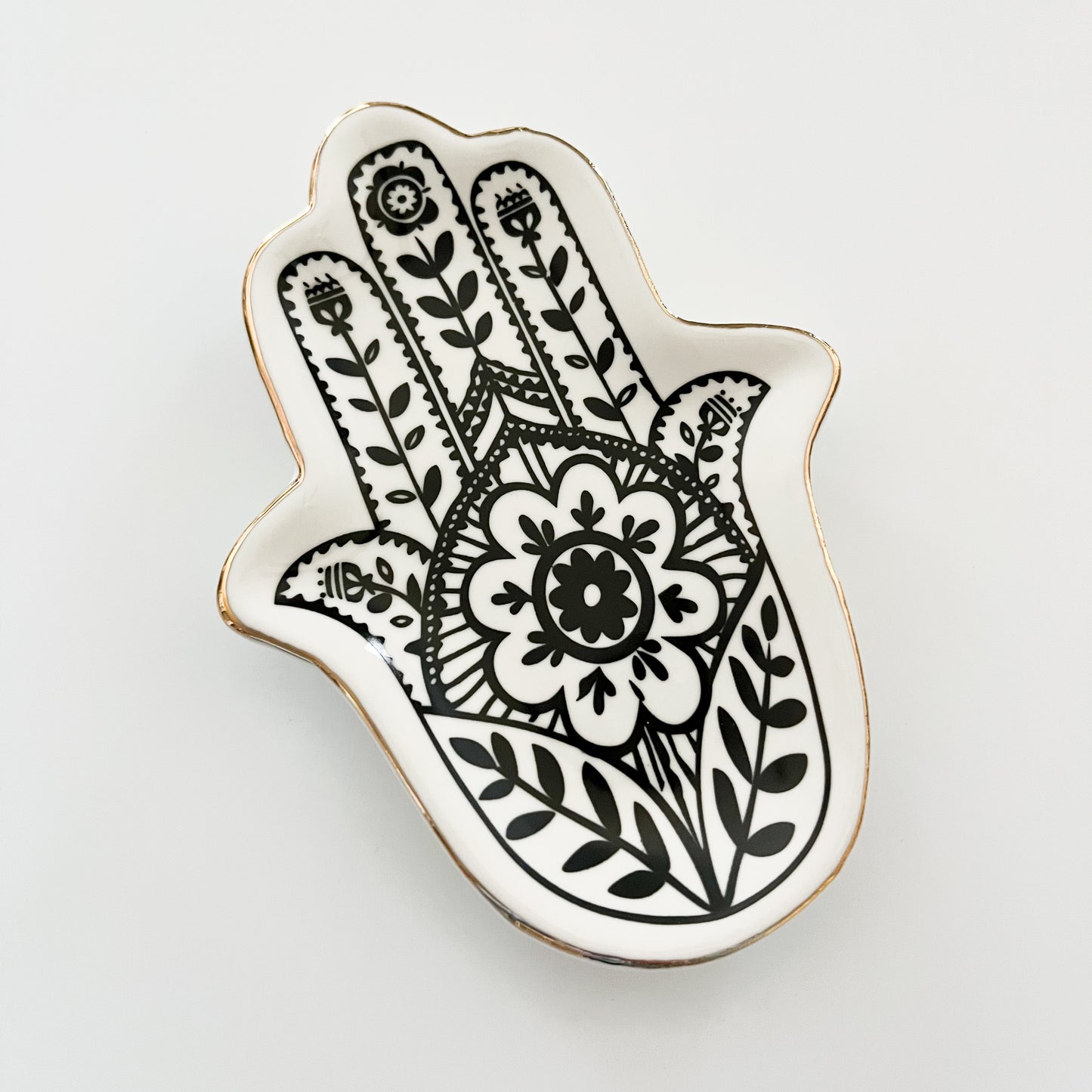 Black and White Ceramic Hamsa Palm Jewelry Tray