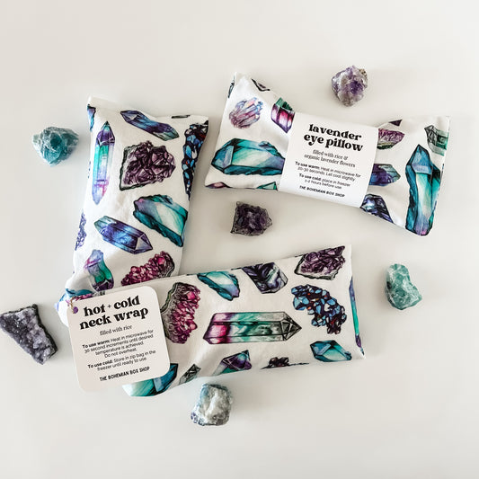 Crystals Lavender Eye Pillow - Hot and Cold Neck Wrap - Microwaveable Rice Packs