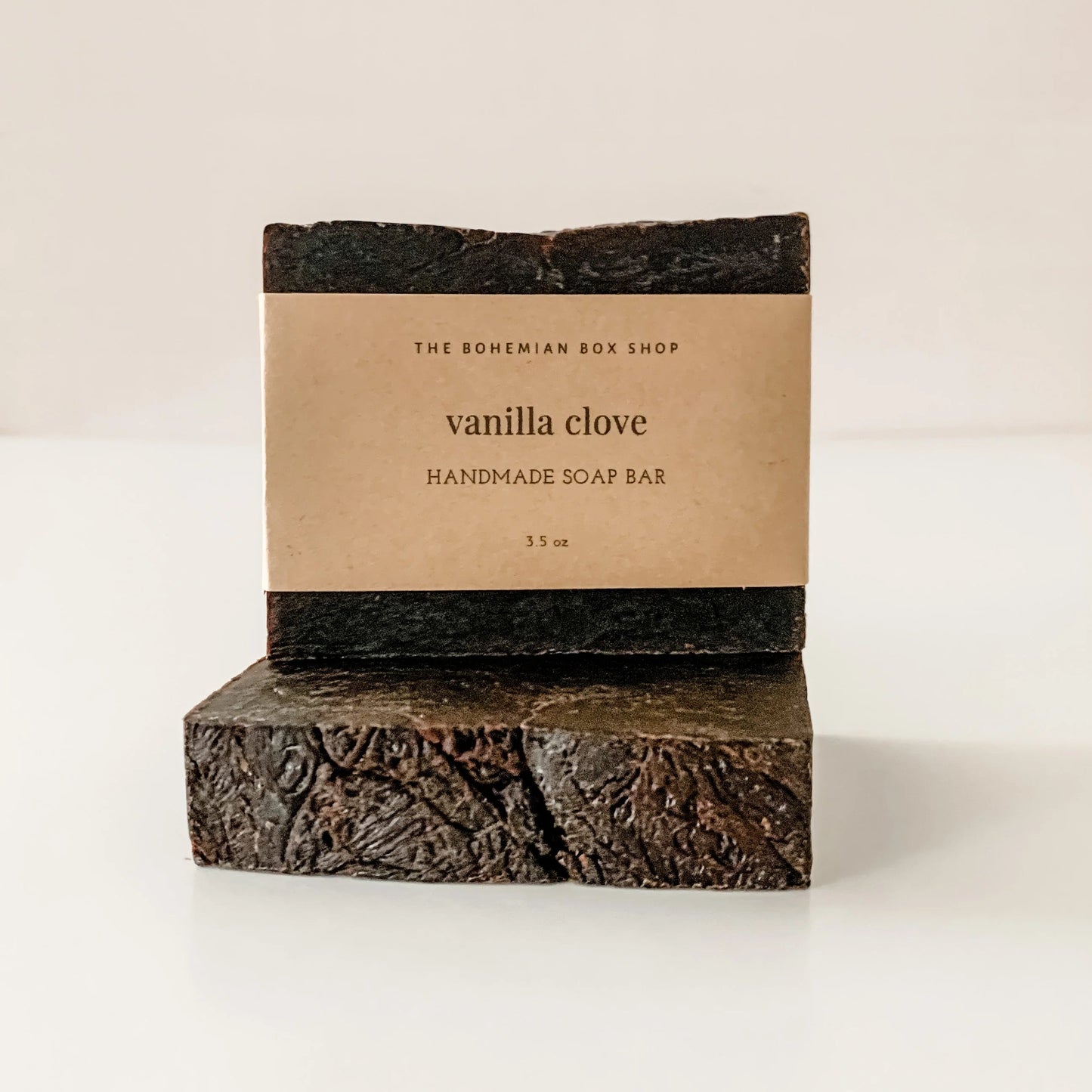 vanilla clove soap 3.5oz with brown Kraft label.