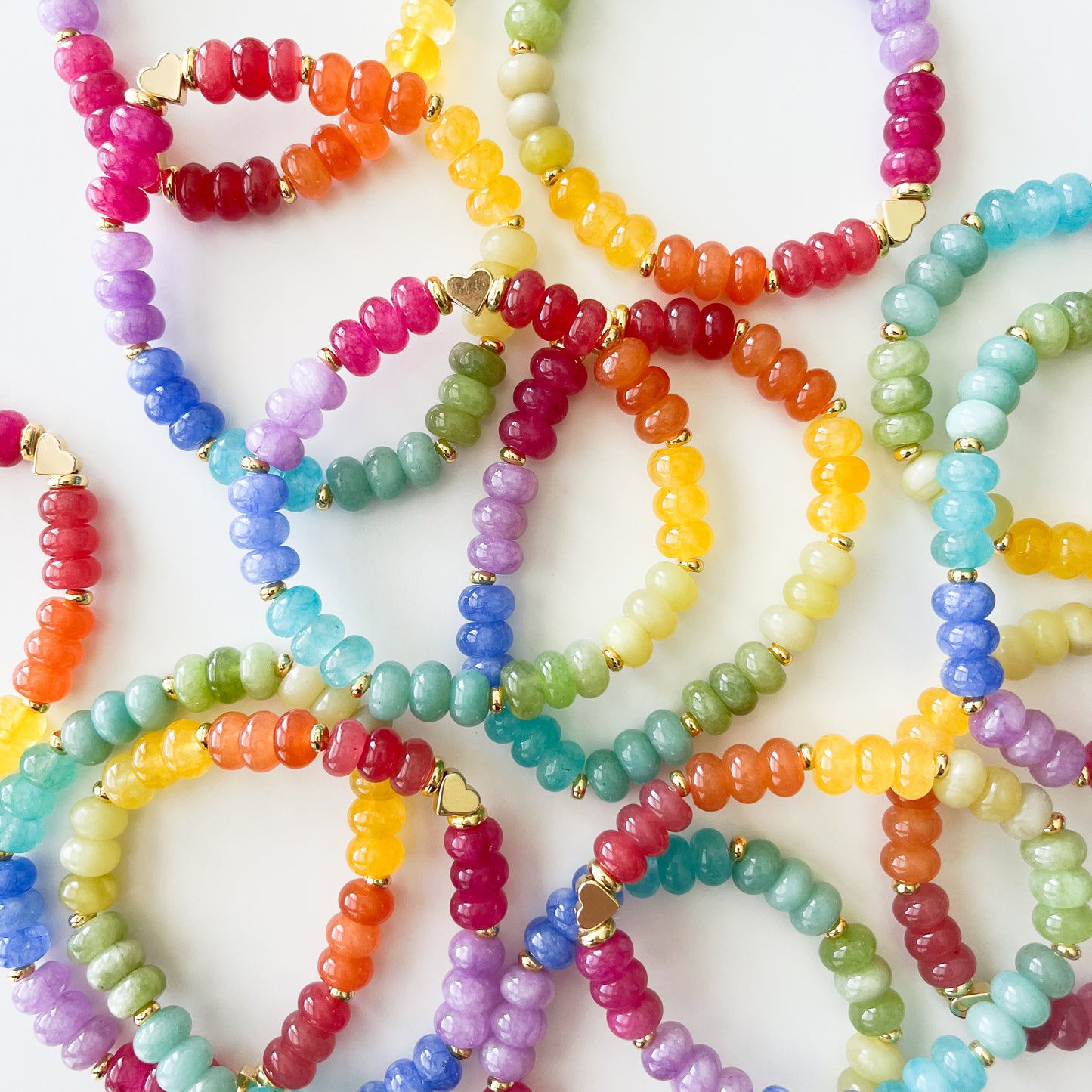 Rainbow Dyed Jade Rondelle Boho Bead Bracelet
