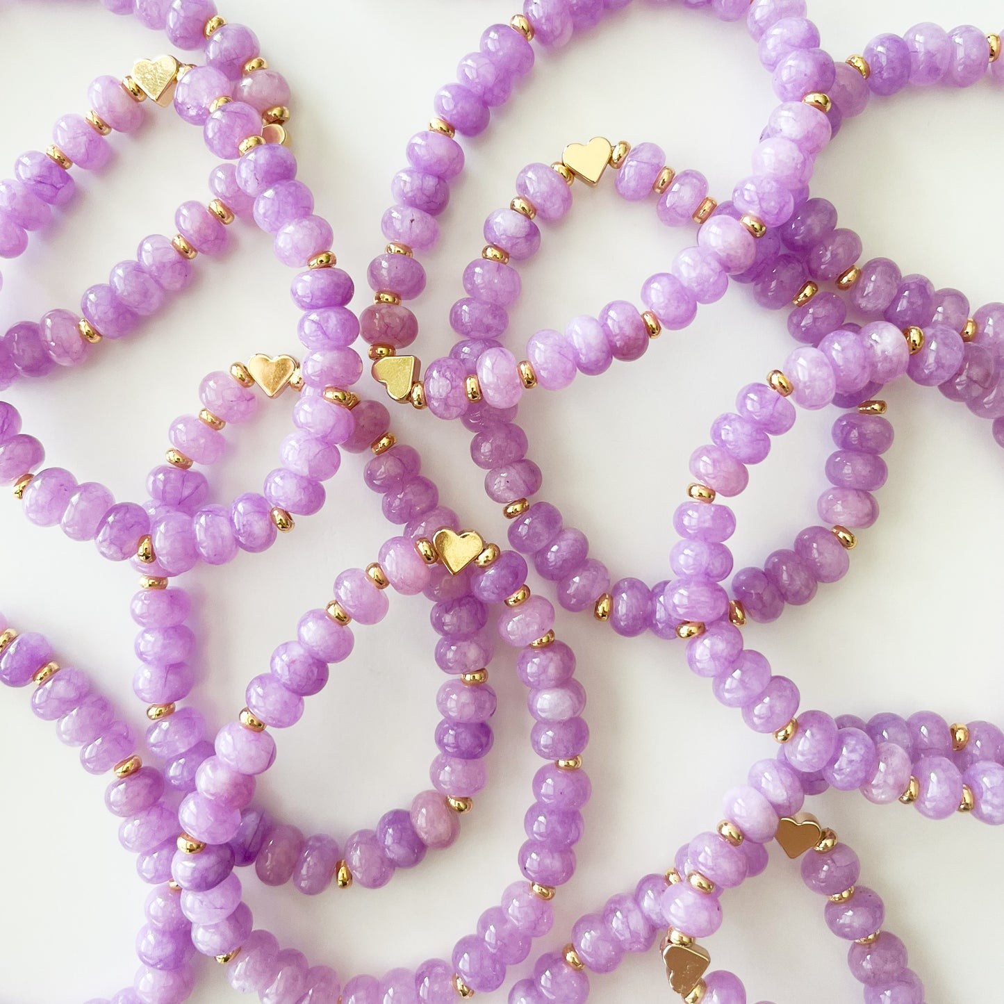 Light Purple Dyed Jade Rondelle Boho Bead Bracelet