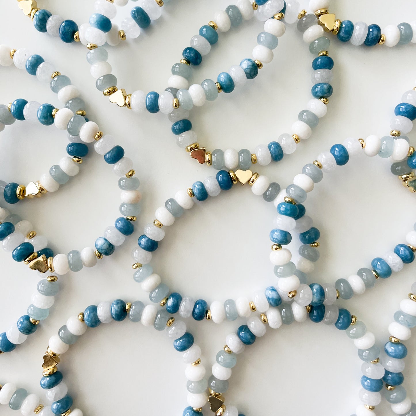 Blue and White Dyed Jade Rondelle Boho Bead Bracelet