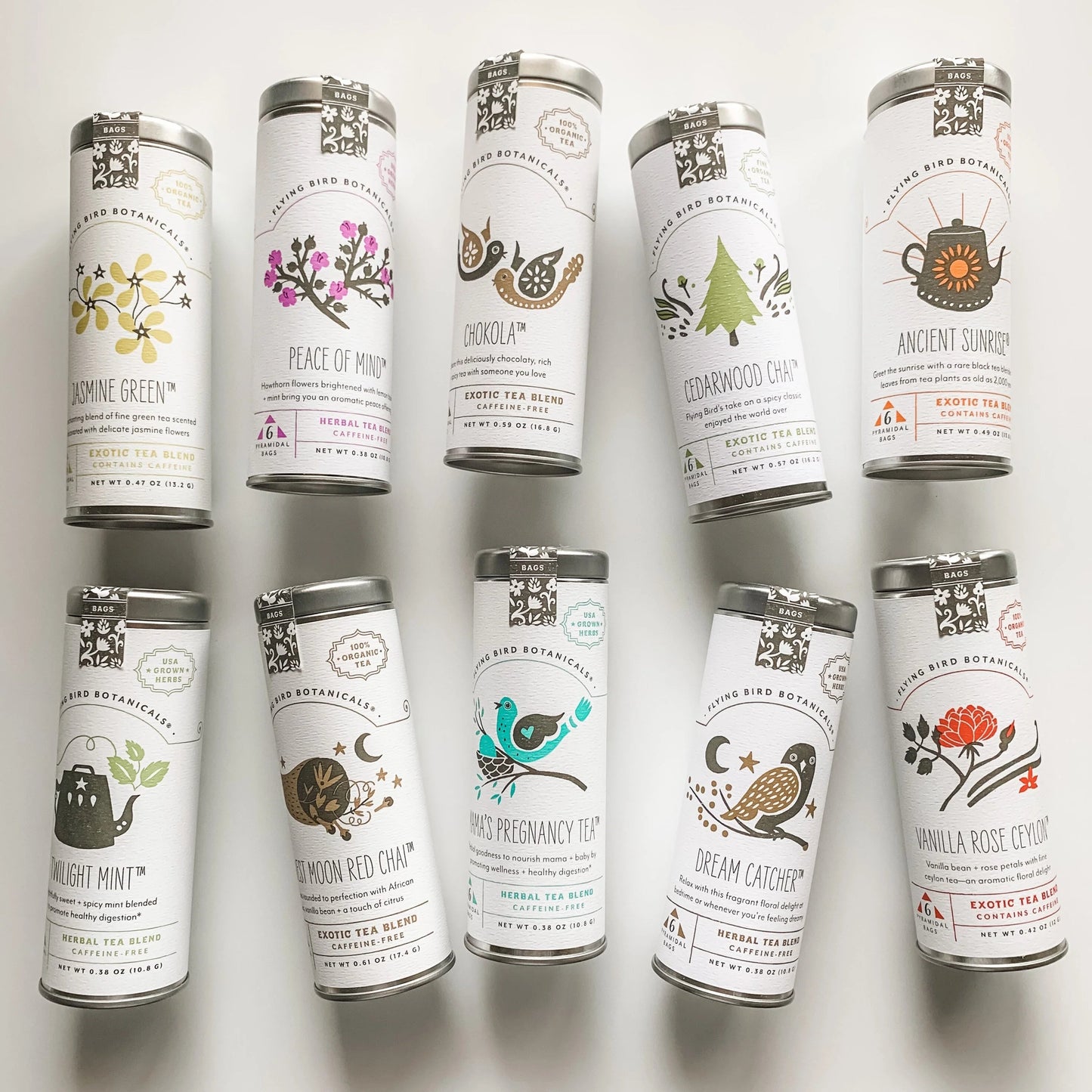 assorted flying bird botanicals tea