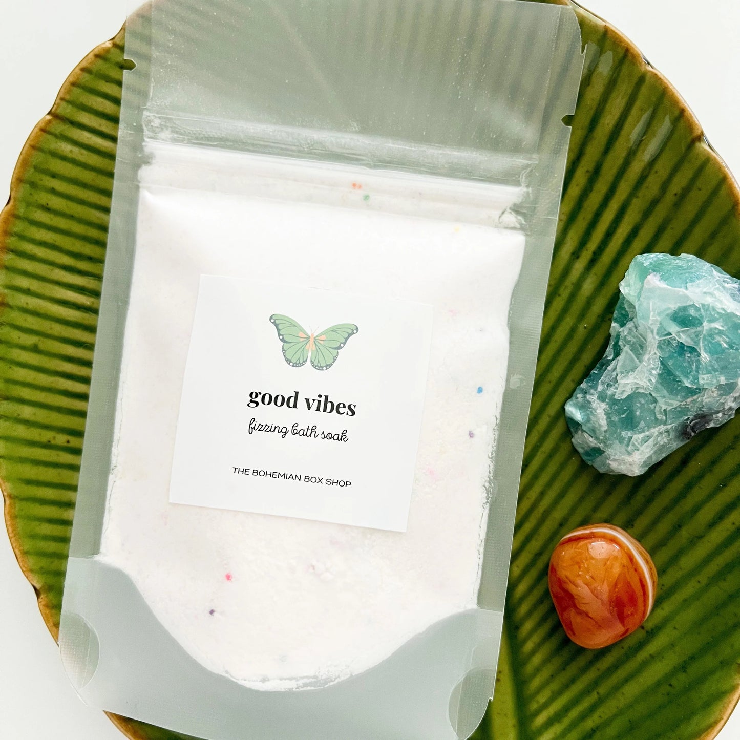 Good Vibes Fizzing Bath Soak in a 2oz frosted bath soak packet