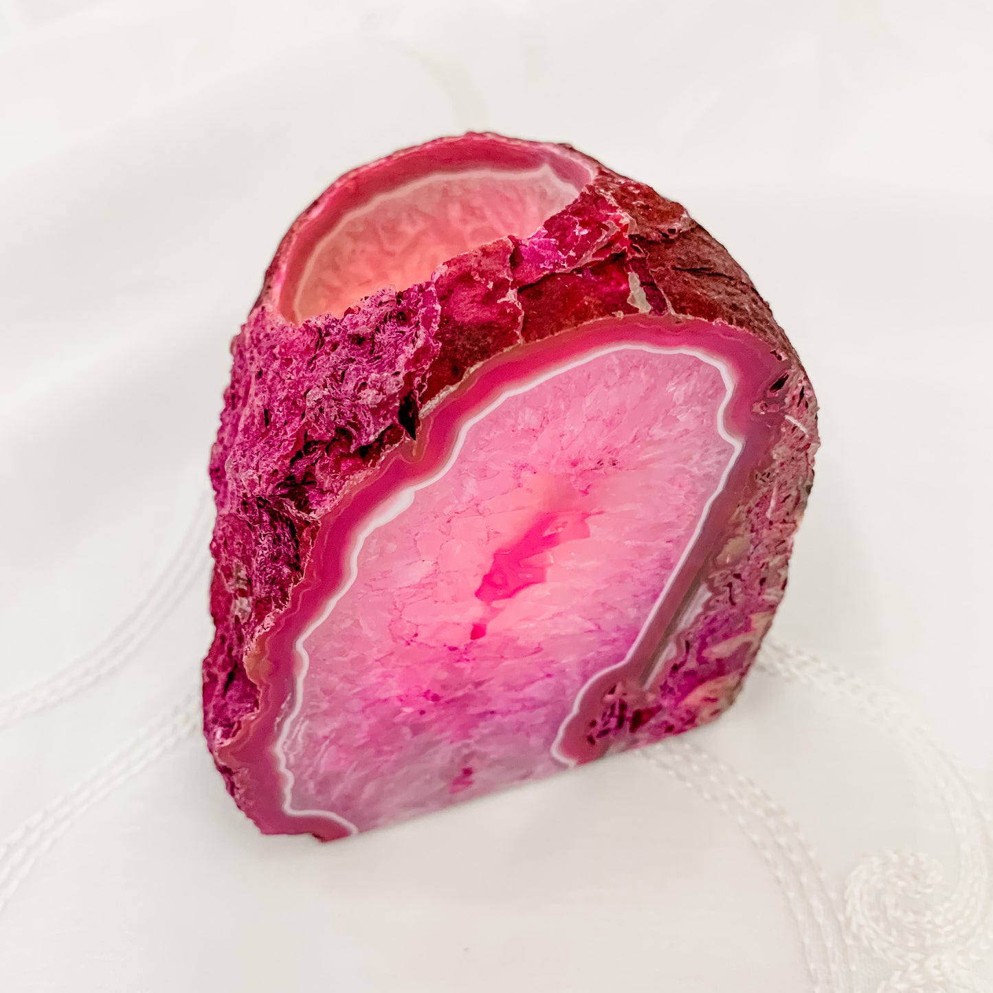 Pink Agate Candle Holder - Crystal Decor