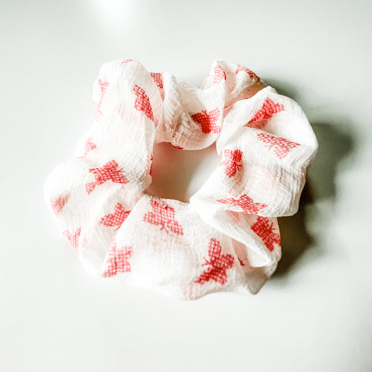 Sheer White and Pink Butterfly Scrunchie
