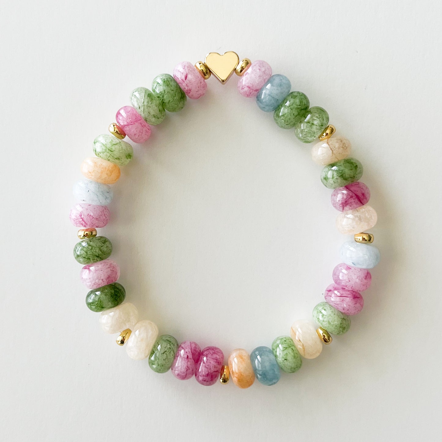 Morganite Colored Dyed Jade Rondelle Boho Bead Bracelet