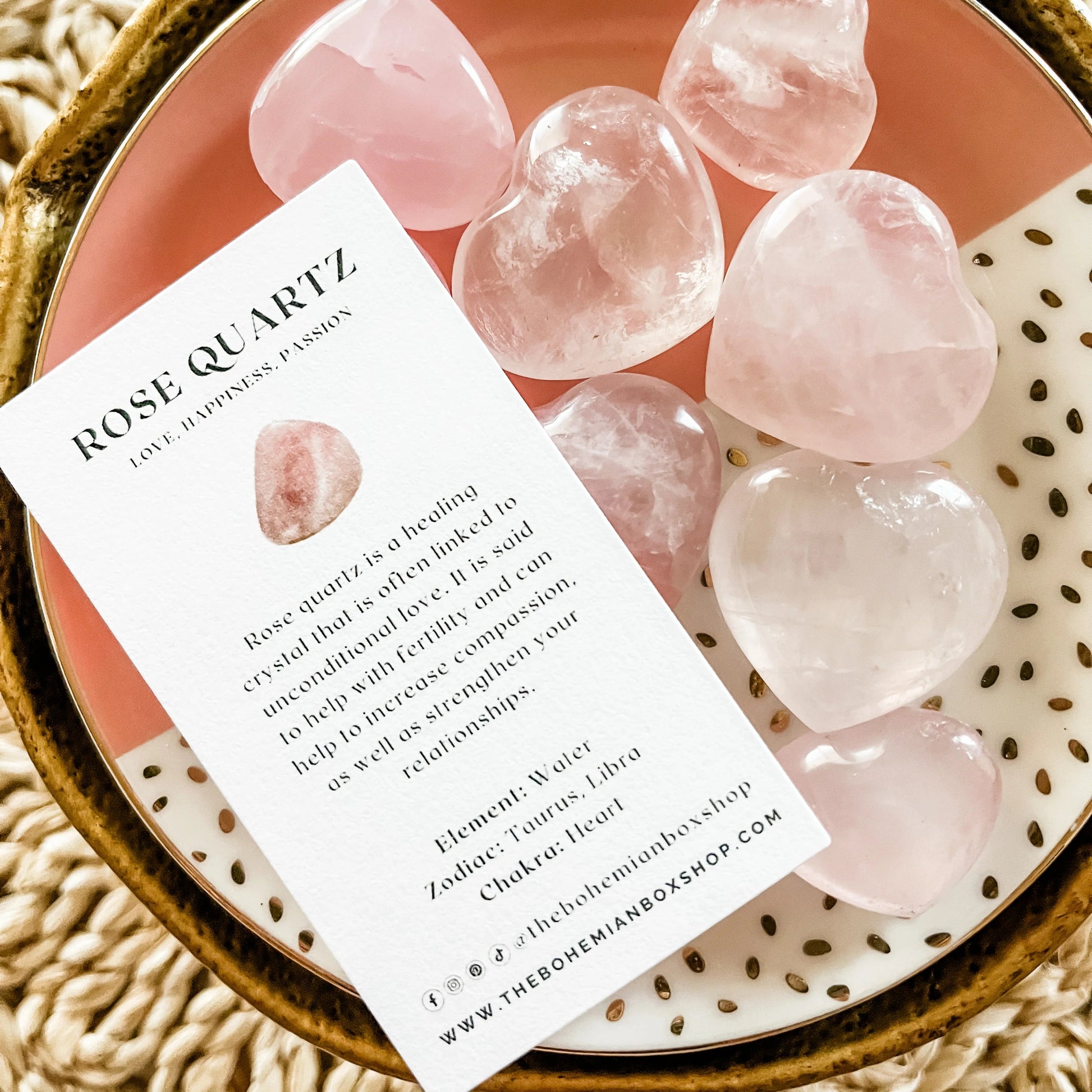 Rose Quartz Heart Crystal with complementary keepsake information card