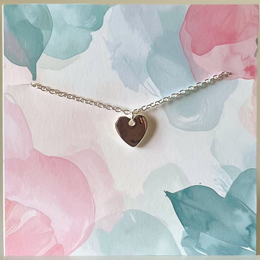 Heart Charm Necklace / Heart Sterling Silver Dipped Necklace Adjustable 16-18”