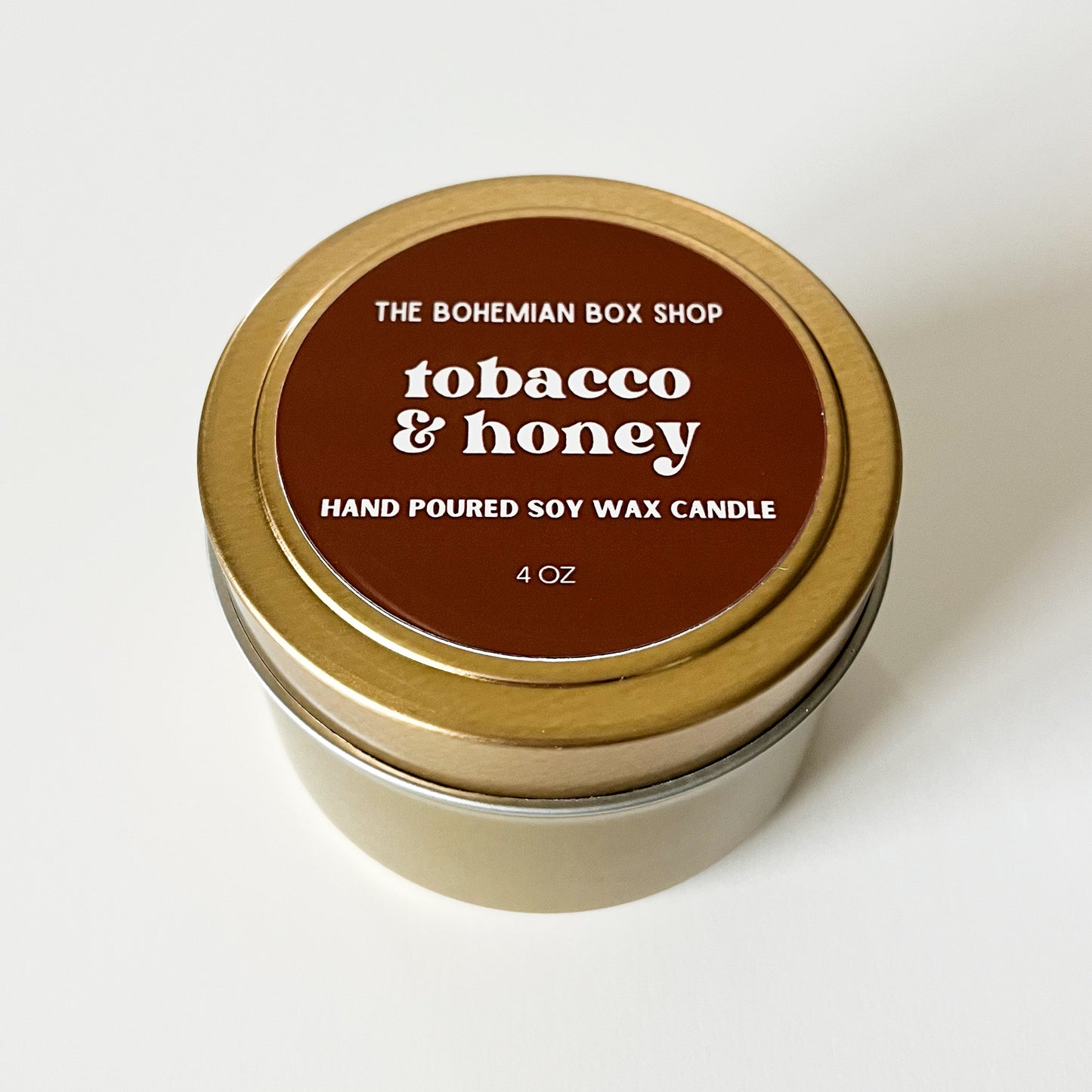 Tobacco and Honey 4oz Gold Tin Candle