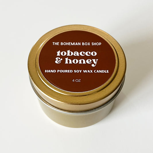 Tobacco and Honey 4oz Gold Tin Candle