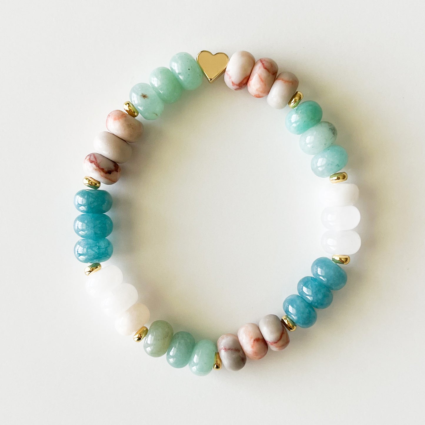 Coastal Blush Gemstone Rondelle Boho Bead Bracelet