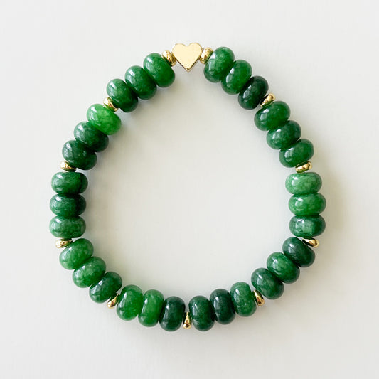 Emerald Green Dyed Jade Rondelle Boho Bead Bracelet