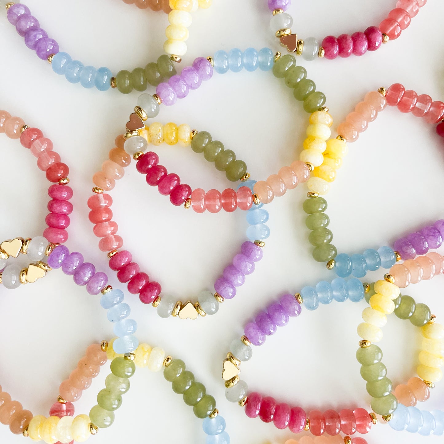 Pastel Rainbow Dyed Jade Rondelle Boho Bead Bracelet
