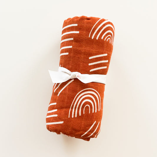 Muslin Swaddle - Boho Rusted Orange, Extra Soft Bamboo Cotton Fabric