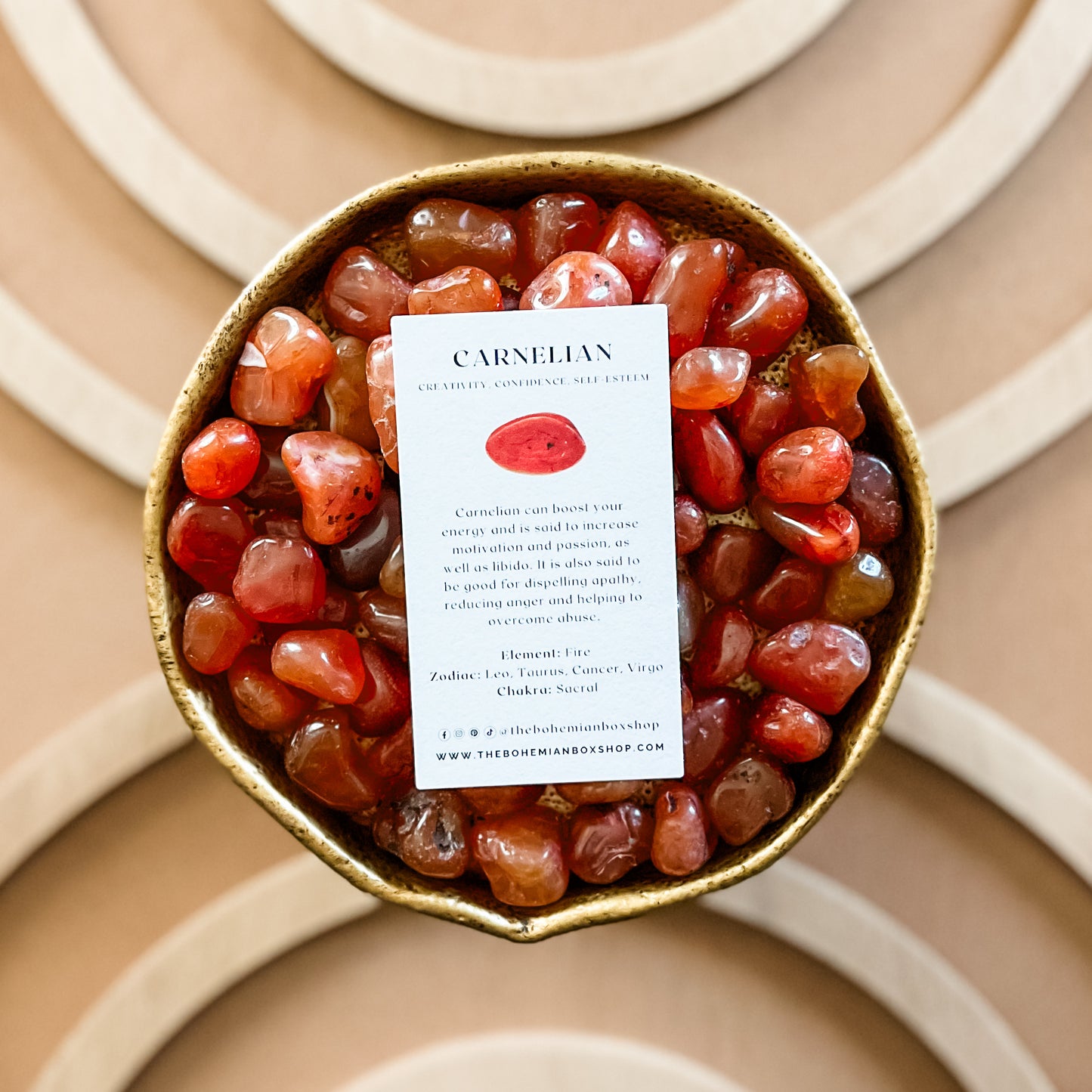 Carnelian Tumbled Stone with complementary keepsake information card