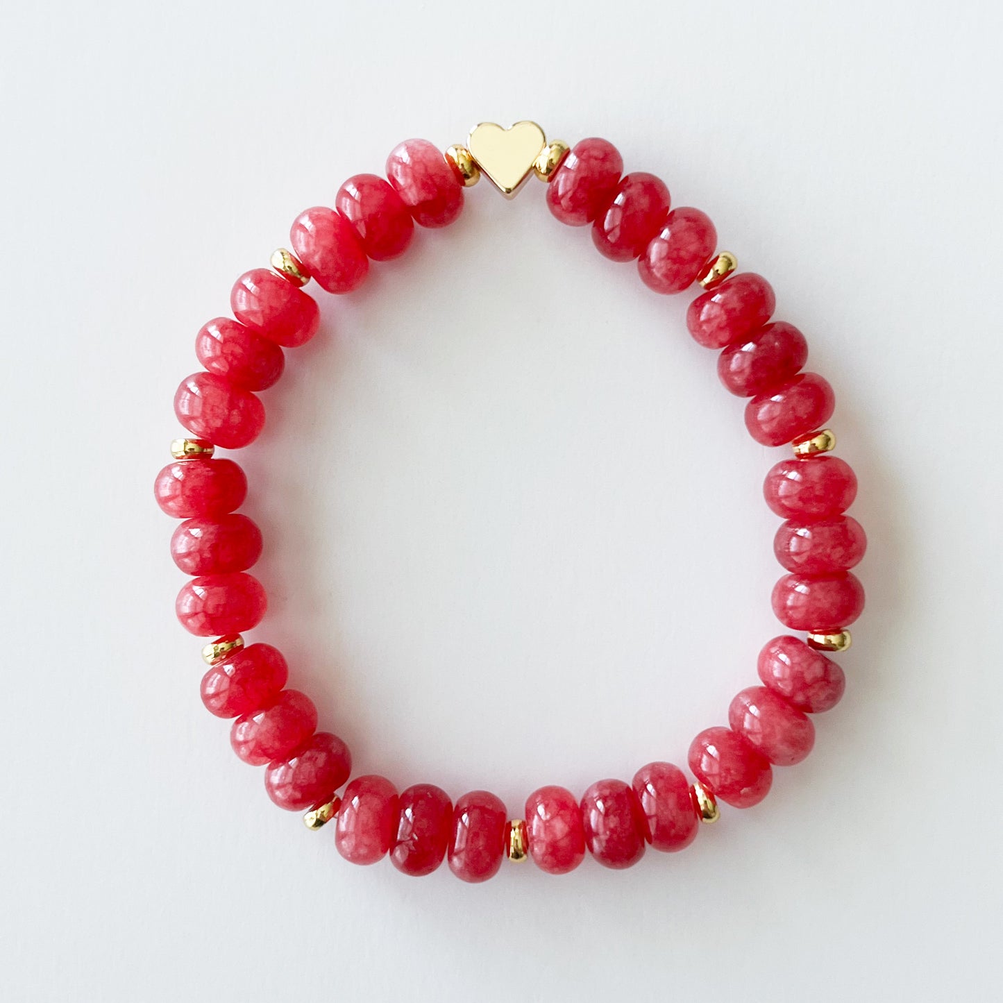 Dark Pink Dyed Jade Rondelle Boho Bead Bracelet