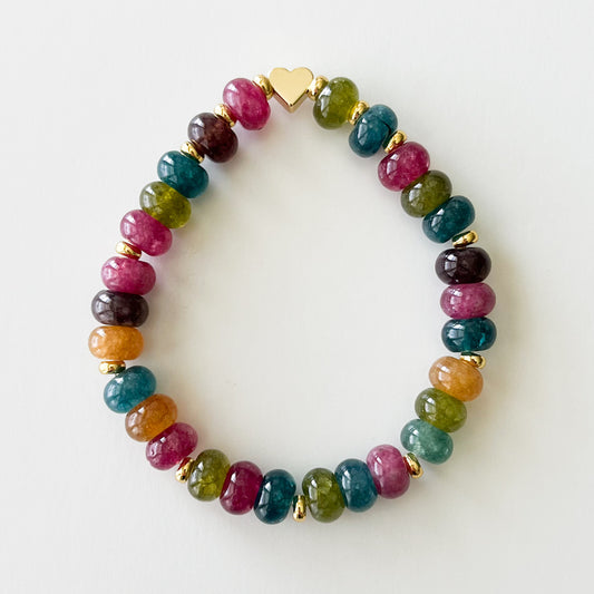 Tourmaline Colored Dyed Jade Rondelle Boho Bead Bracelet