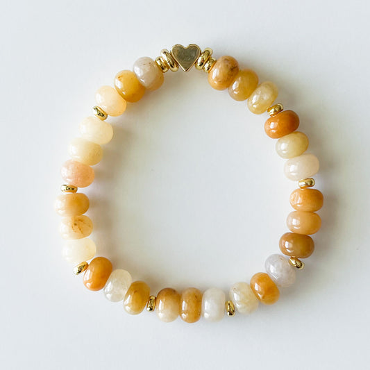 Natural Yellow Jade Rondelle Boho Bead Bracelet