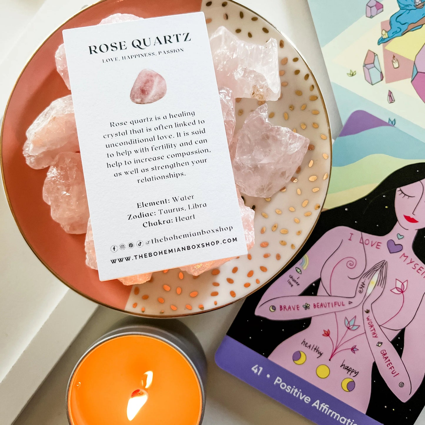 Rose Quartz Tumbled Stone with complementary keepsake information card