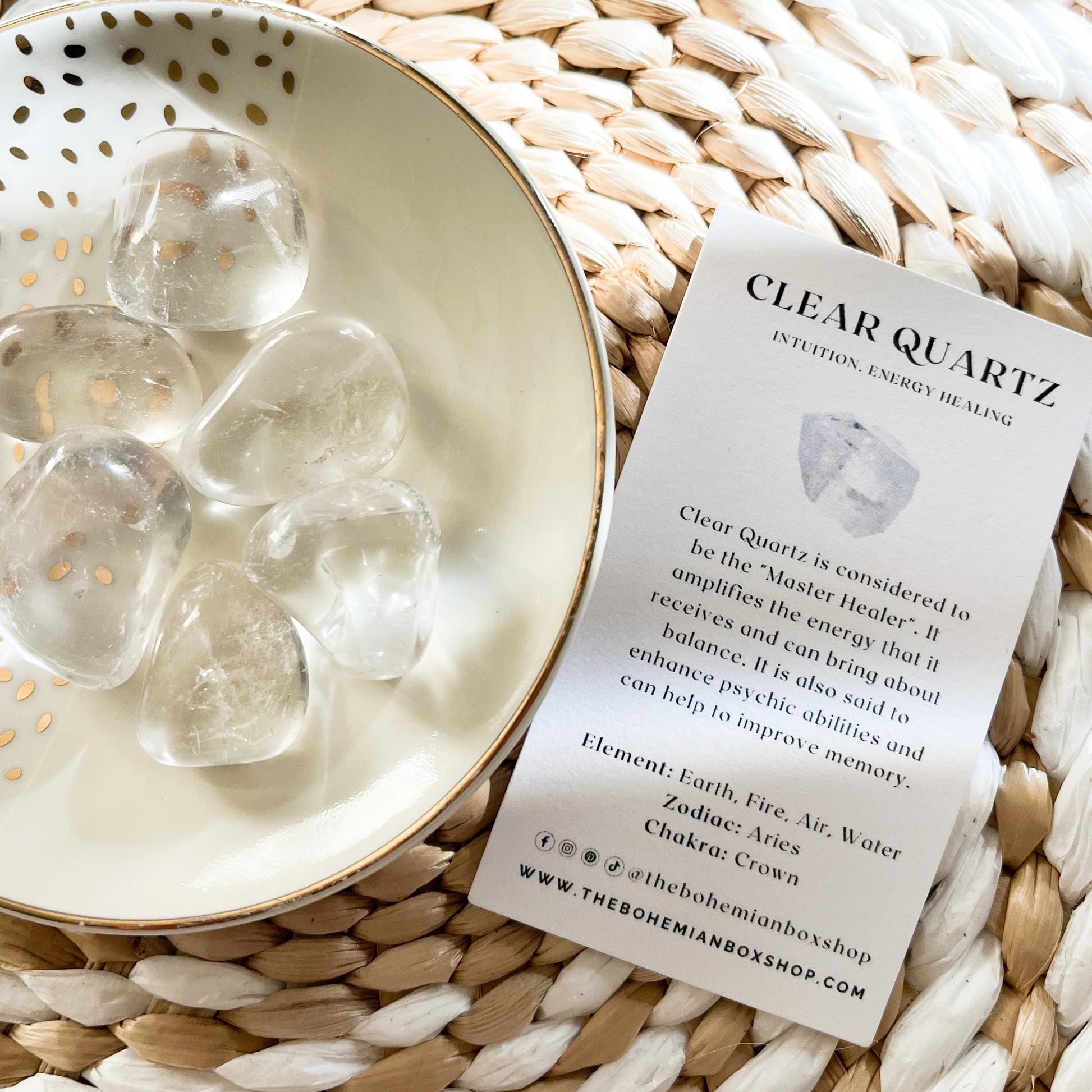 Clear Quartz Tumbled Crystal with complementary keepsake information card