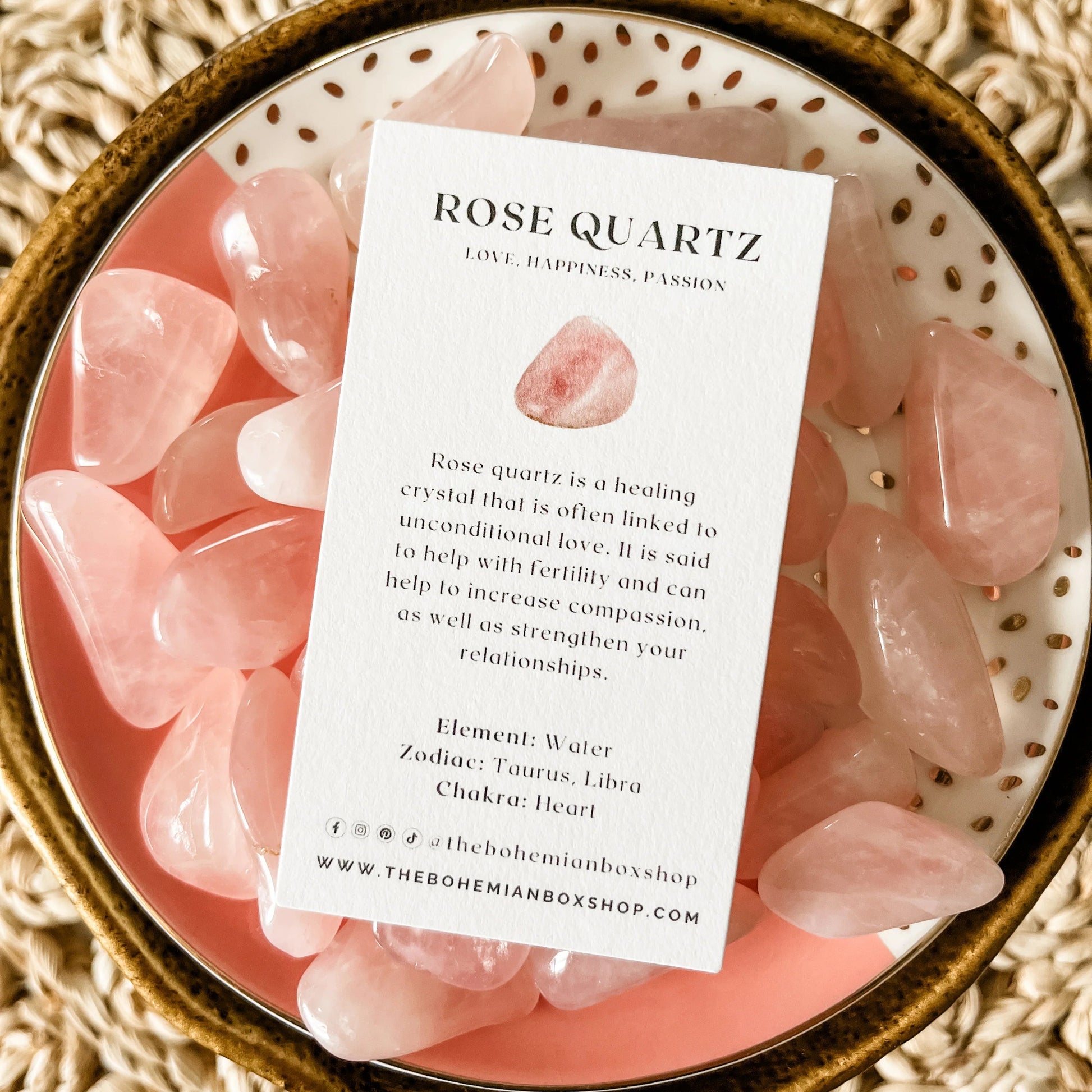 Rose Quartz Heart Crystal with complementary keepsake information card