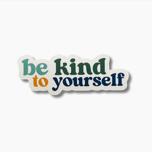 be kind to yourself vinyl sticker in the colors blue, green and yellow
