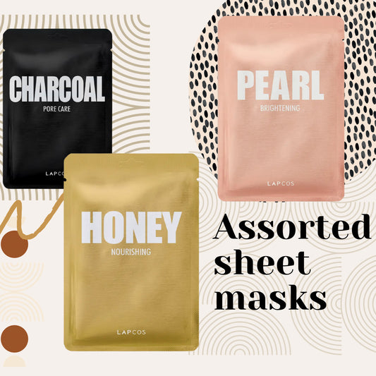Assorted Facial Sheet Masks in Honey, Pearl, Charcoal