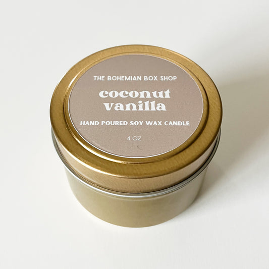 Coconut Vanilla 4oz Gold Tin Candle