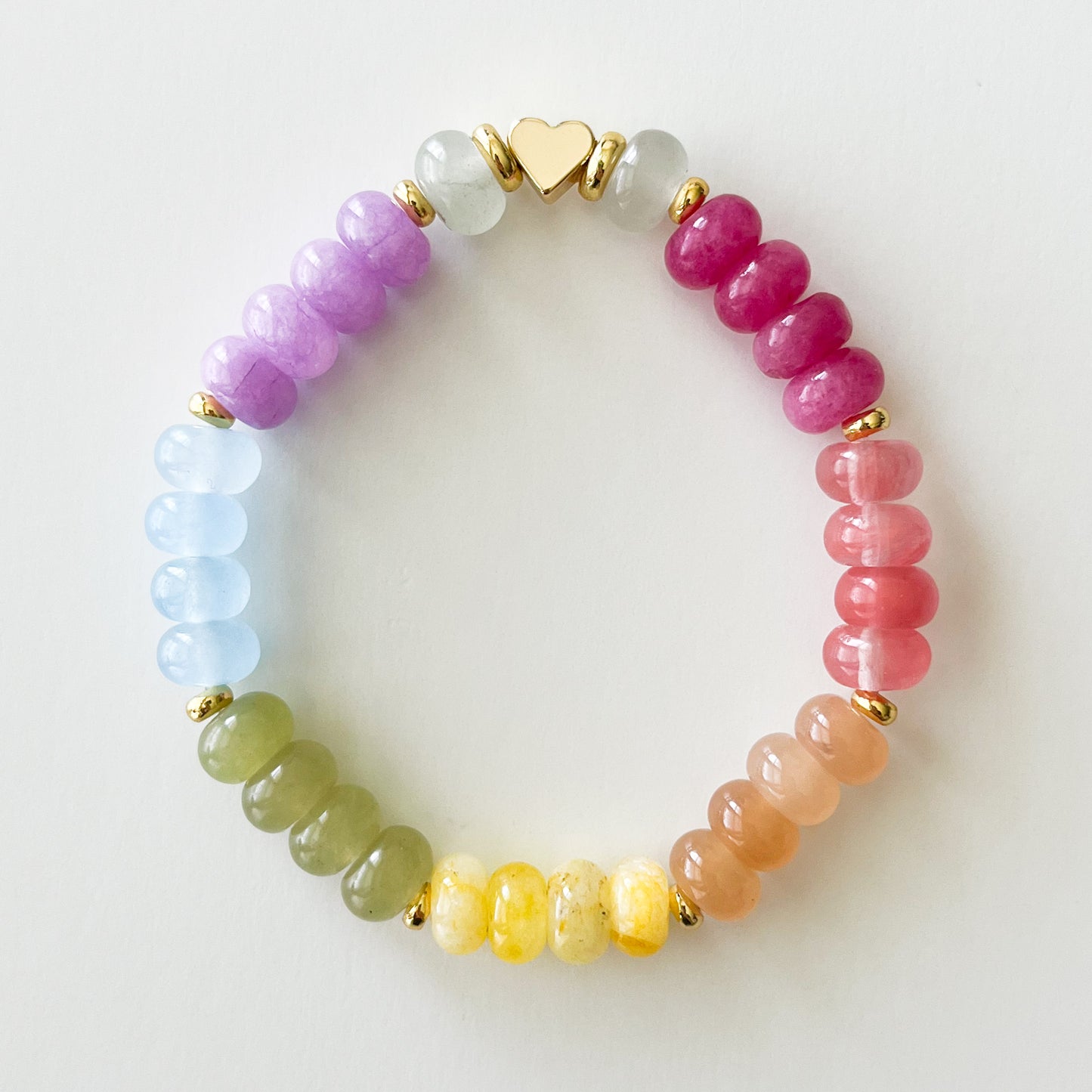 Pastel Rainbow Dyed Jade Rondelle Boho Bead Bracelet