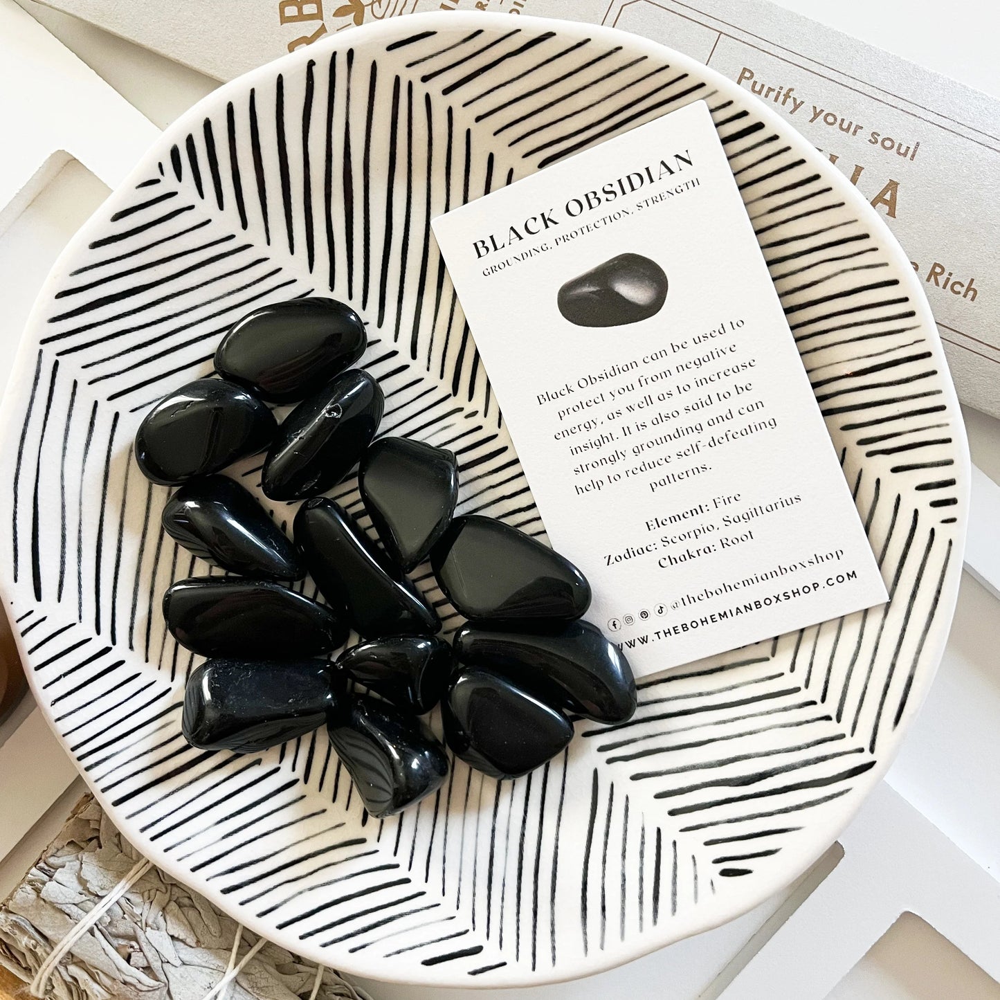 Black Obsidian Tumbled Stone with complementary keepsake information card