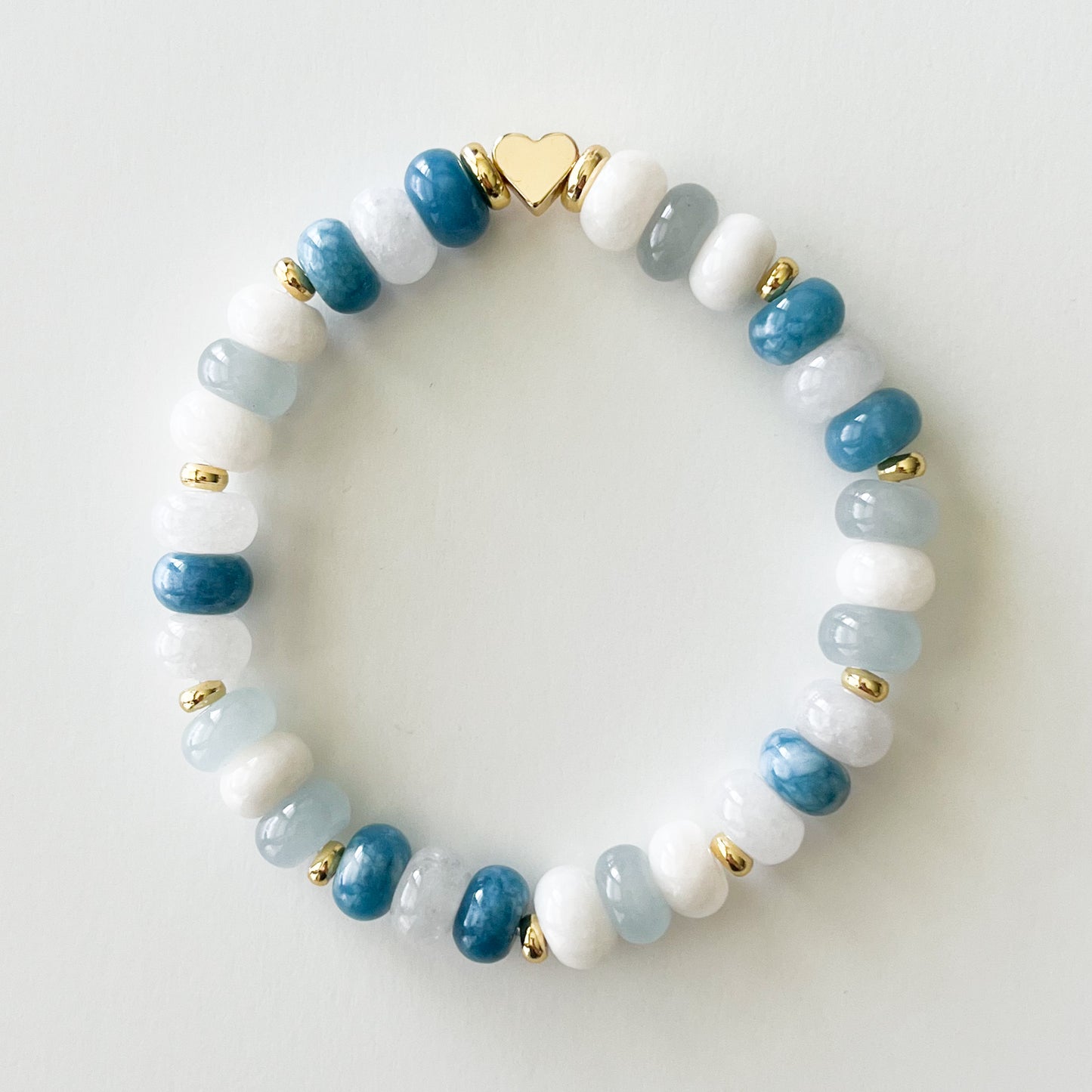 Blue and White Dyed Jade Rondelle Boho Bead Bracelet