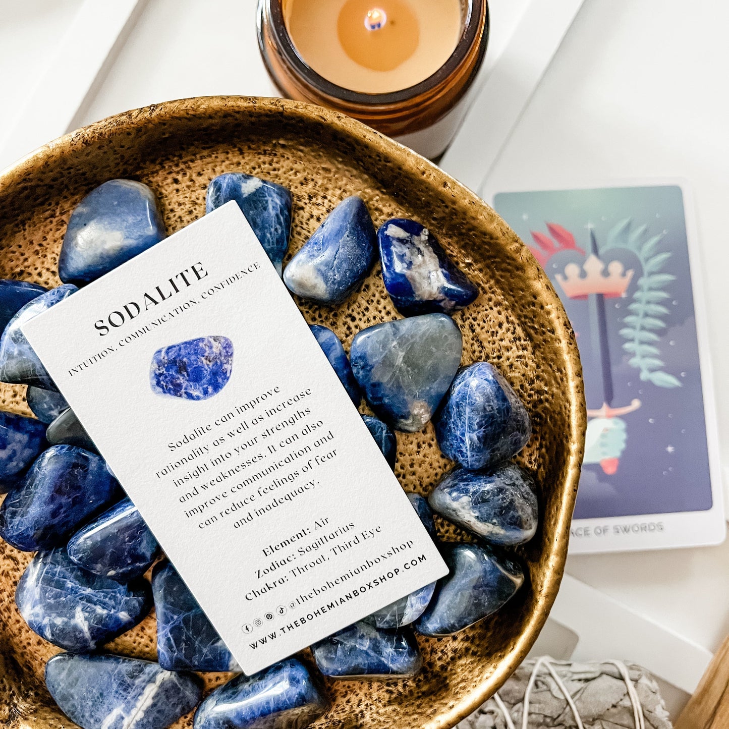 Sodalite crystals with information card