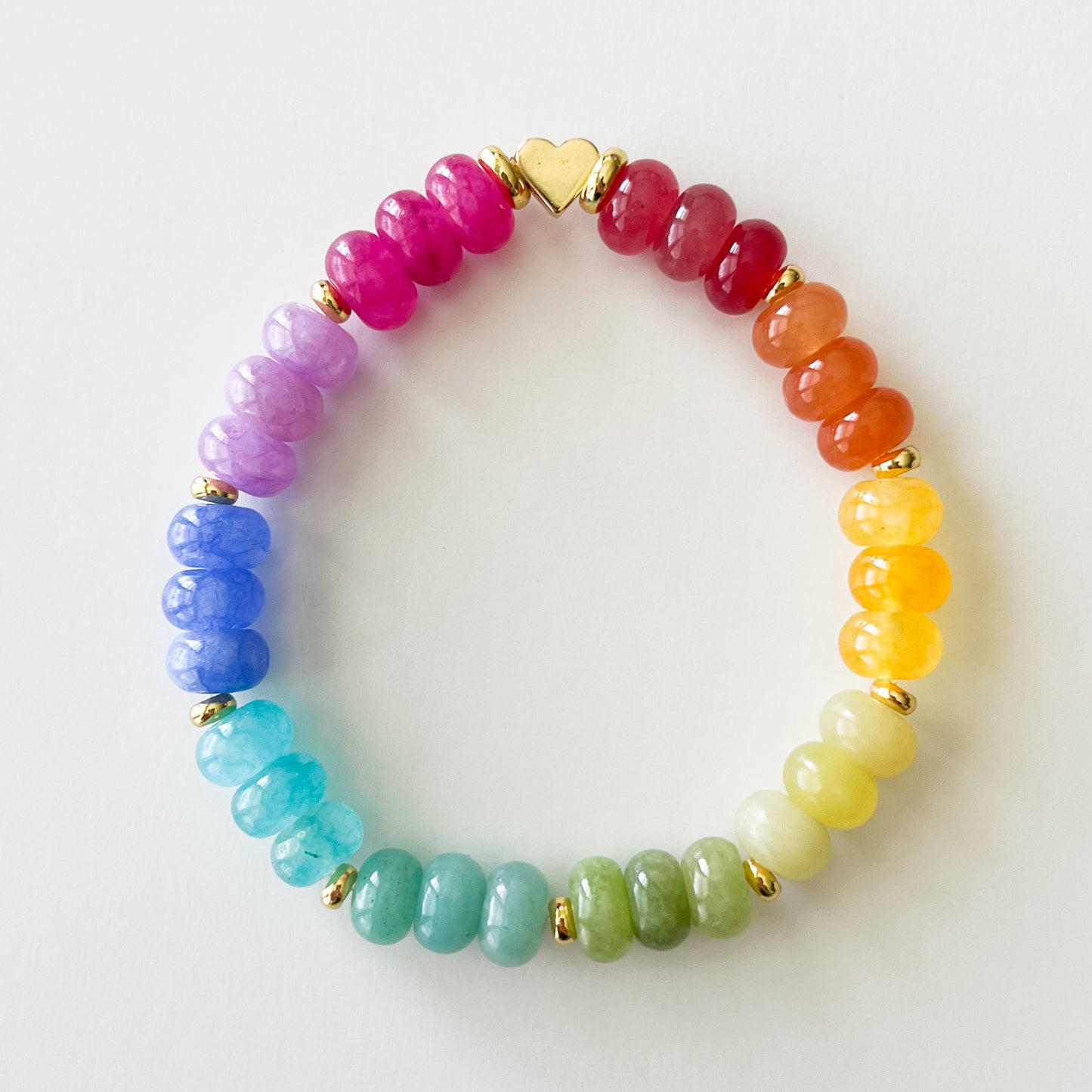 Rainbow Dyed Jade Rondelle Boho Bead Bracelet