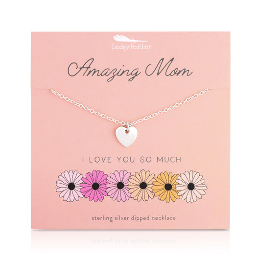 Heart Charm Necklace / Amazing Mom - I Love You So Much