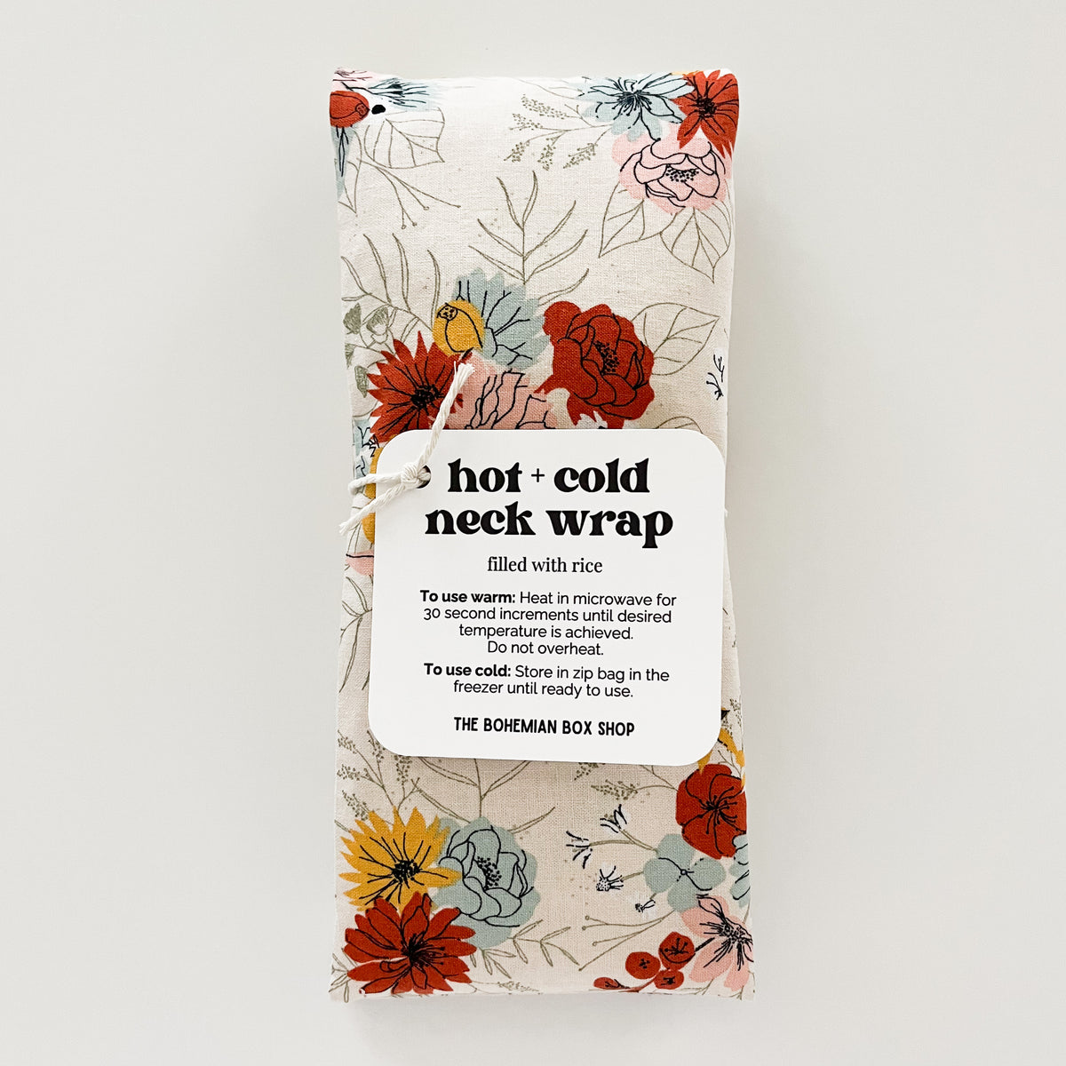 Hot and Cold Neck Wrap Ivory Florals on a white background made by The Bohemian Box Shop