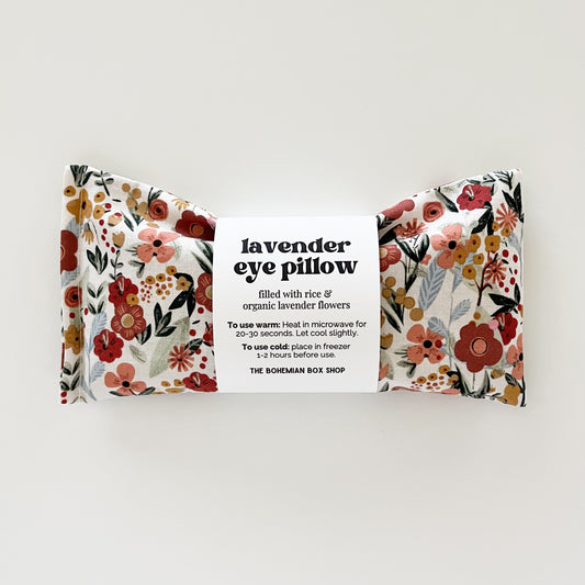 Floral Lavender Eye Pillow filled with rice and organic lavender flowers made by The Bohemian Box Shop