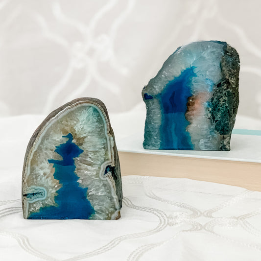 Two Blue Agate Candle Holders