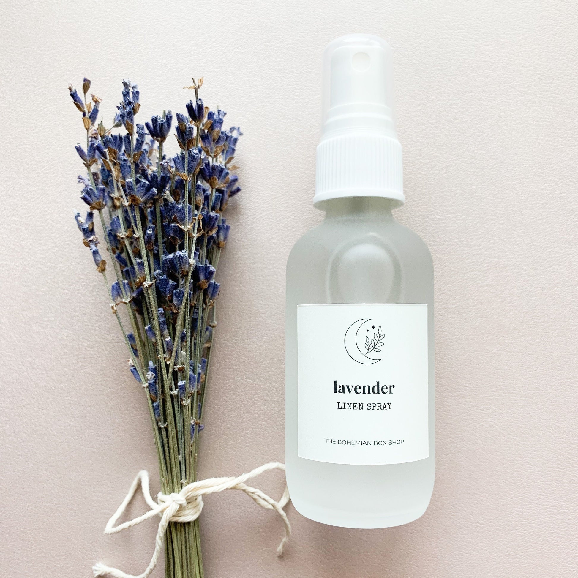 2oz lavender linen spray in a frosted spray bottle