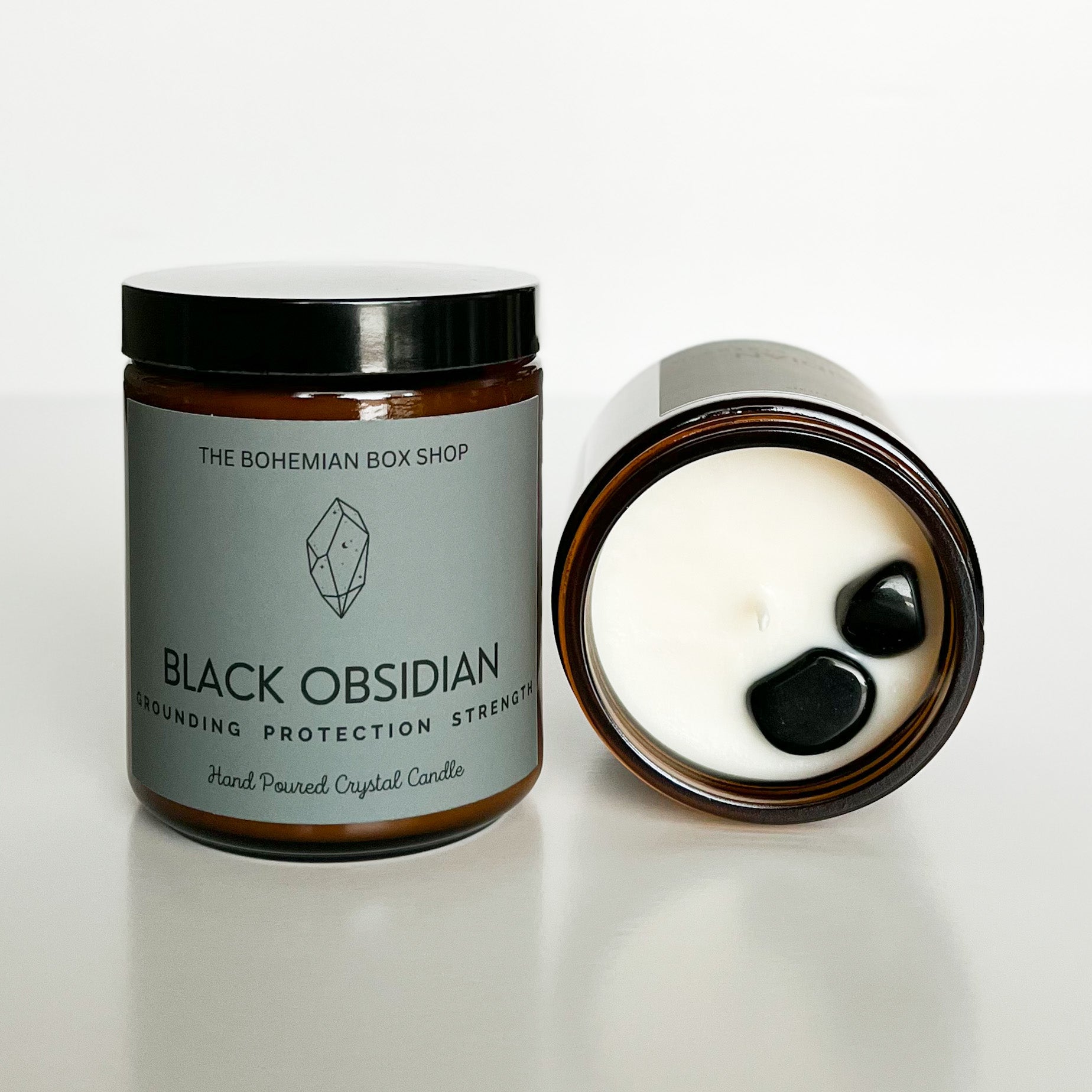 black obsidian crystal  candle