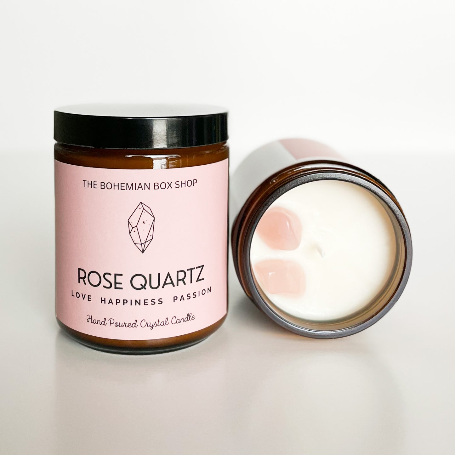 Rose Quartz Crystal Soy Candle / Love, Happiness, Passion