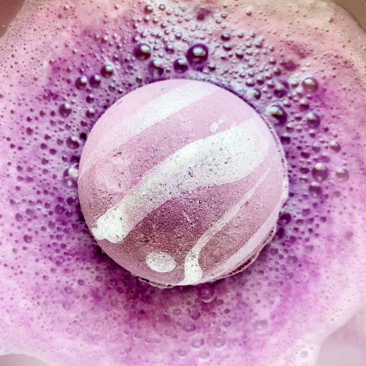 Midnight Jasmine Bath Bomb, purple and silver color 