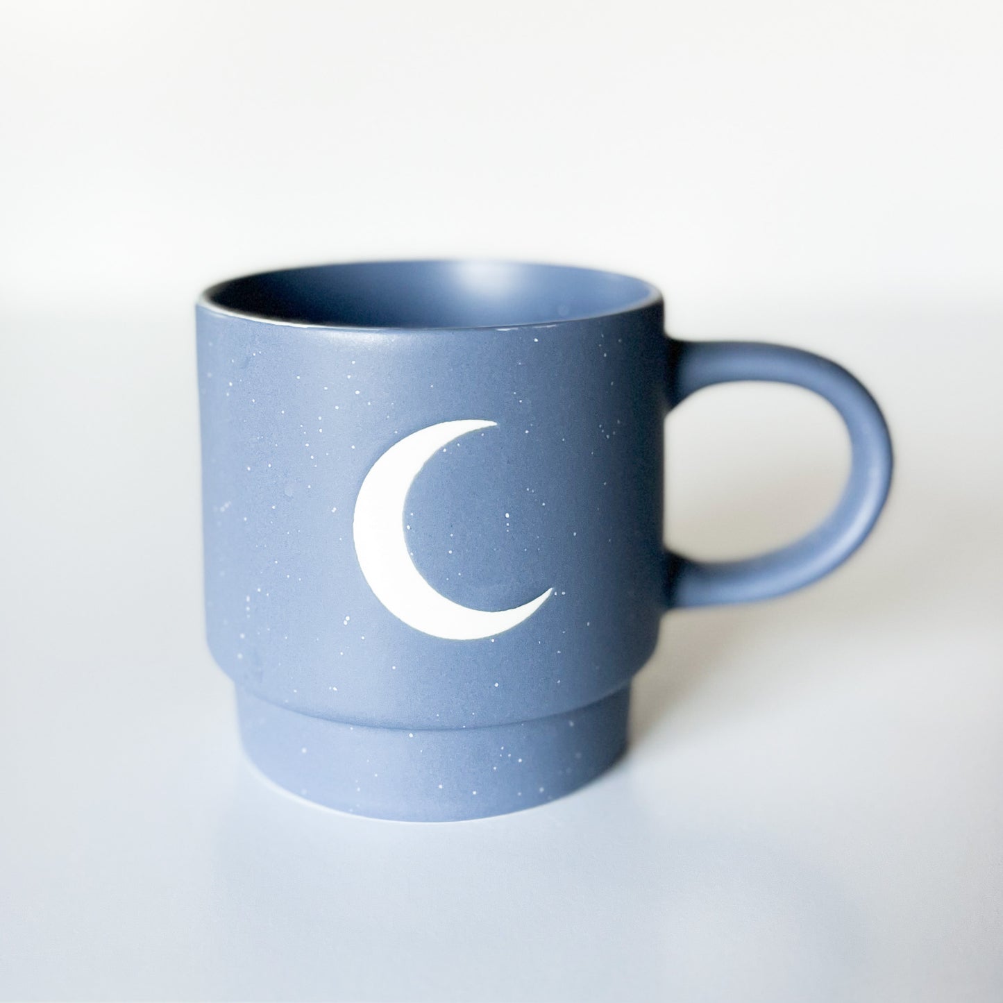 light blue speckled moon mug