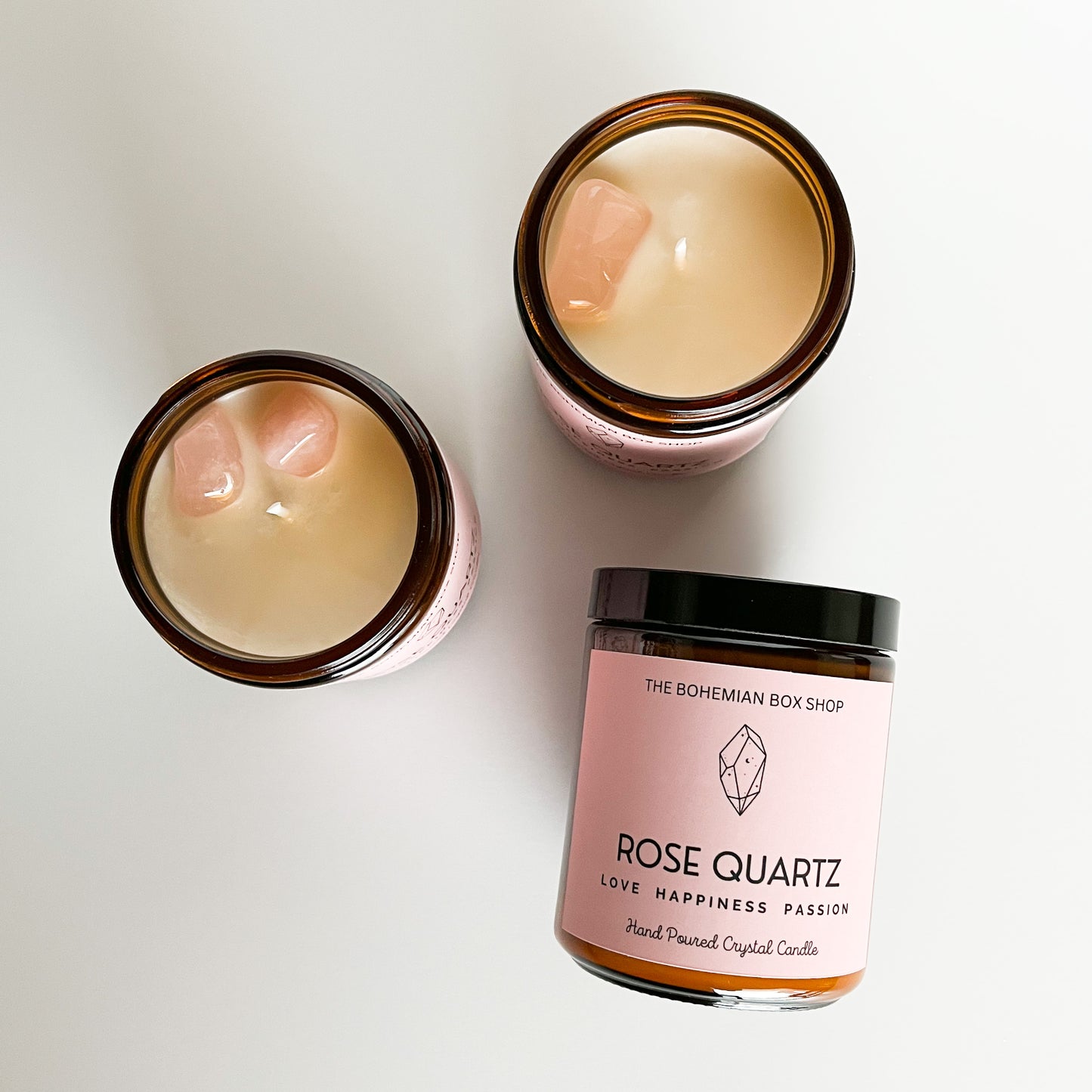 Rose Quartz Crystal Soy Candle / Love, Happiness, Passion